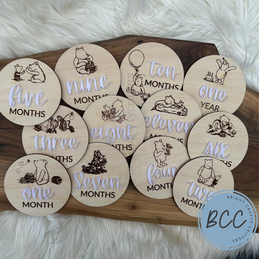 Vintage Winnie the Pooh Monthly Milestones Wooden Discs