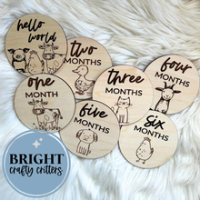Load image into Gallery viewer, Farm Animals Monthly Milestones Wooden Discs
