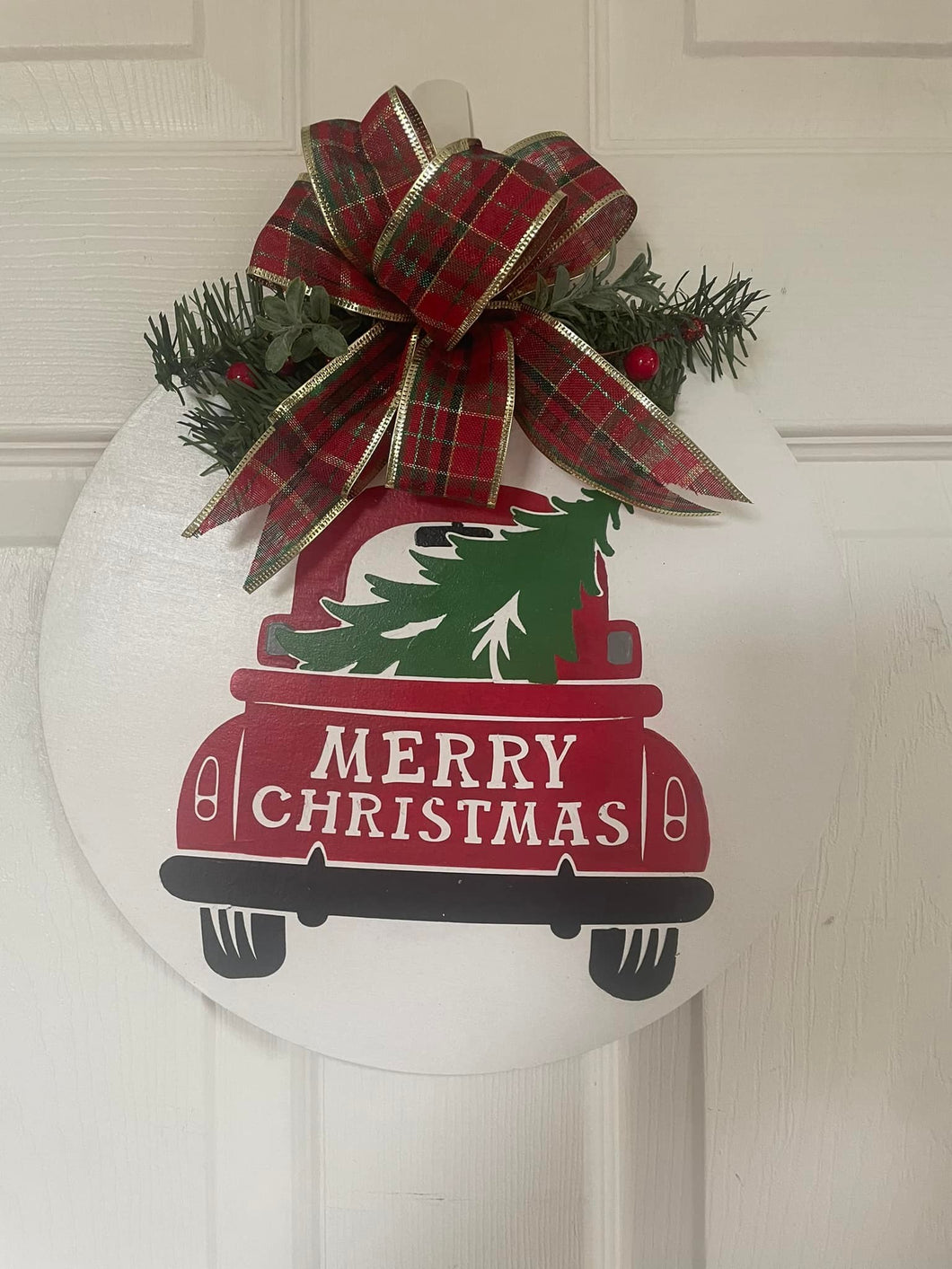 Merry Christmas Old Fashioned Red Truck - Door Hanger