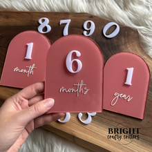 Load image into Gallery viewer, Interchangeable Monthly Acrylic Arch Milestones
