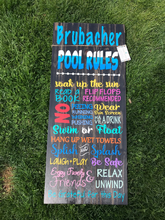 Load image into Gallery viewer, Pool Rules 16&quot; wide  | Wood Sign | Custom
