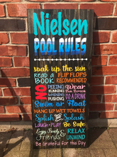 Load image into Gallery viewer, Pool Rules 16&quot; wide  | Wood Sign | Custom
